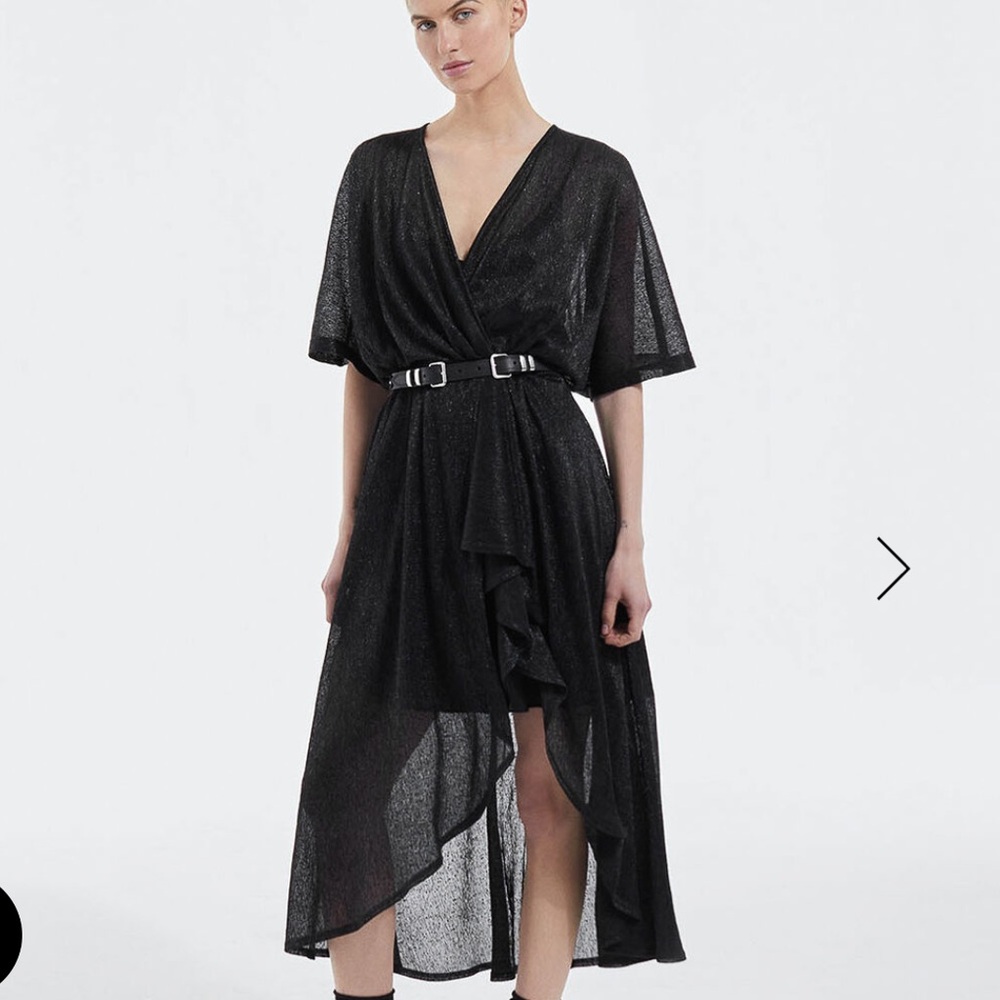 The‎ Kooples Paris High Low Dress Wrap Metallic Details Size S Witchy Whimsigoth